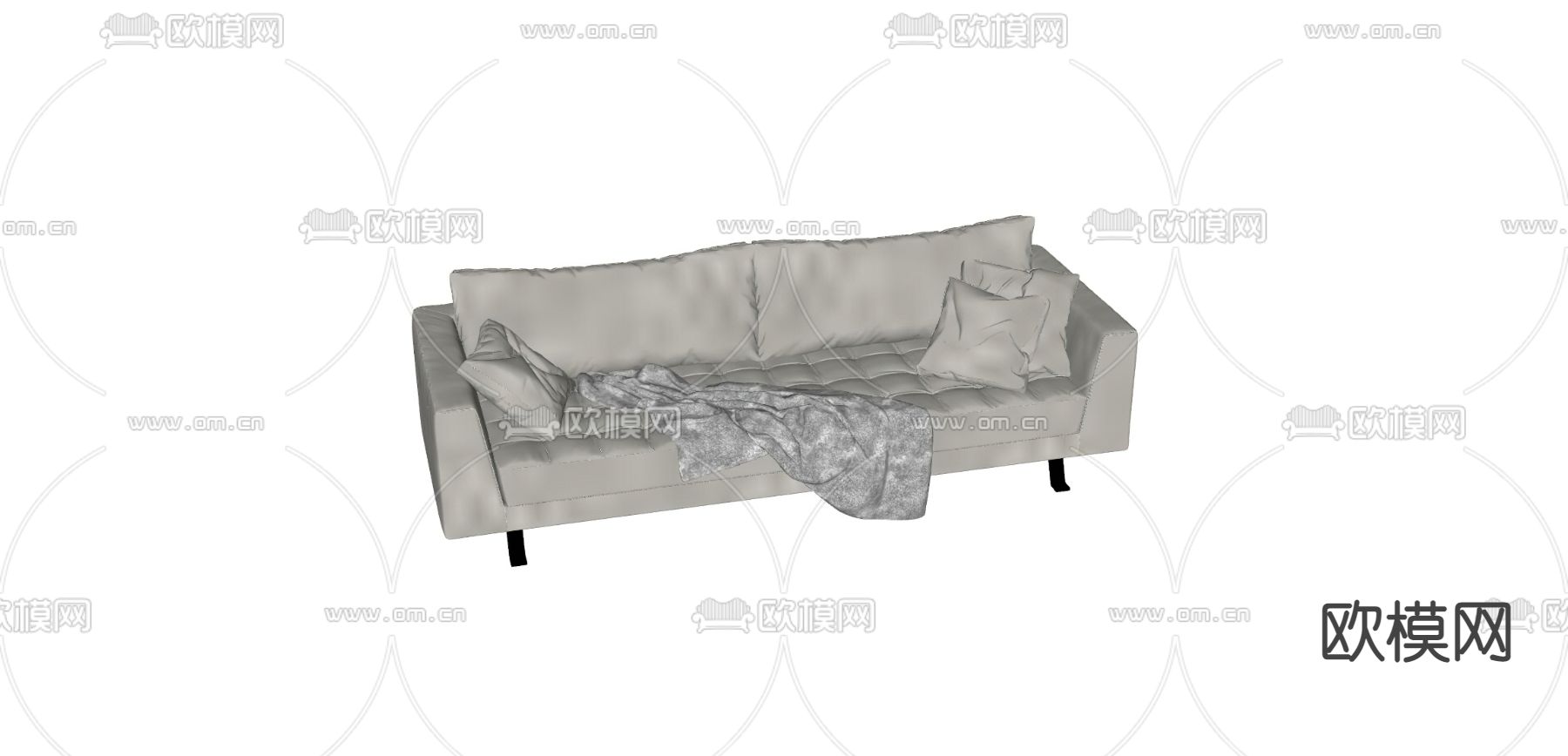 奶油风双人沙发su模型下载（渲染图2）