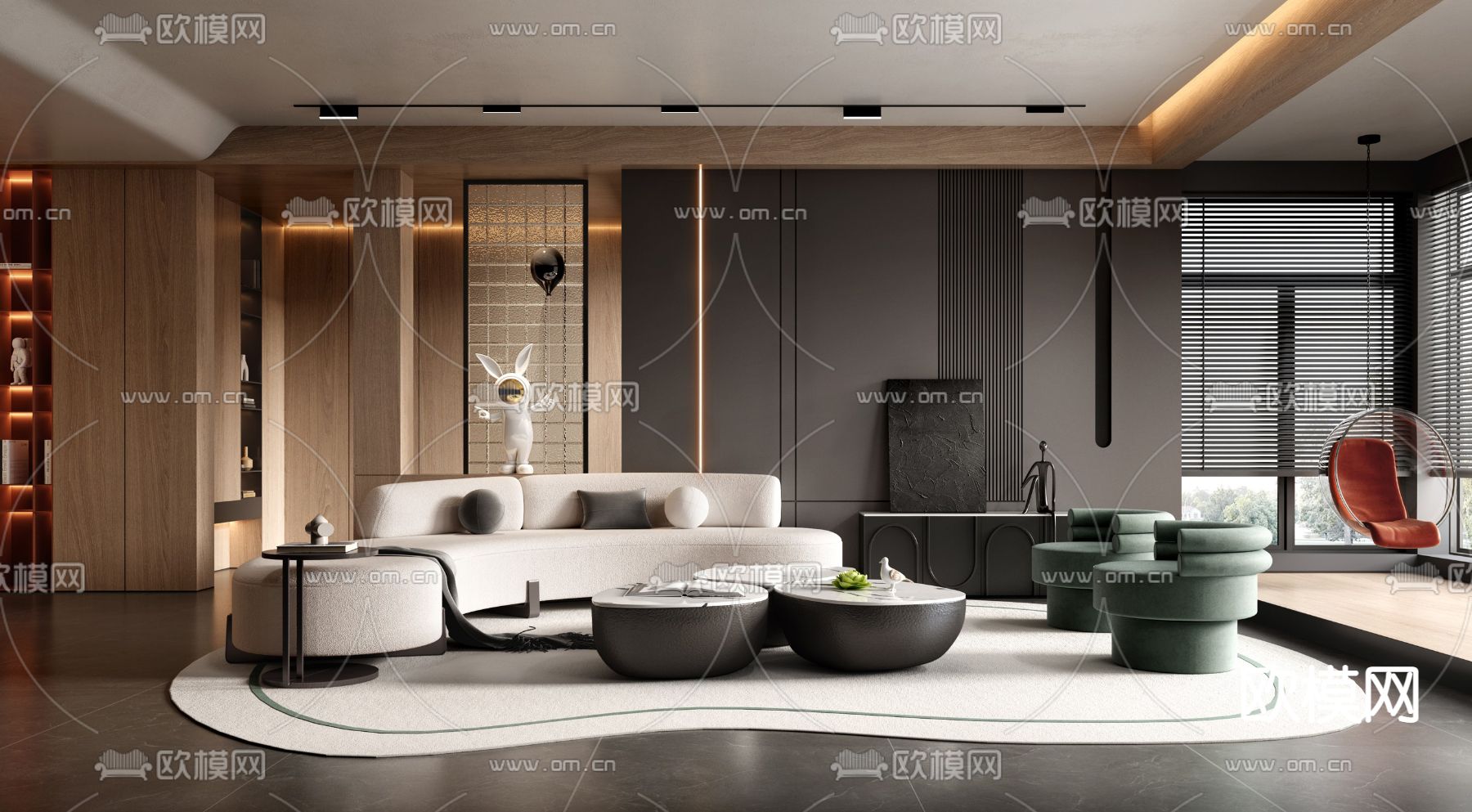 暗黑风客厅su模型下载（渲染图1）