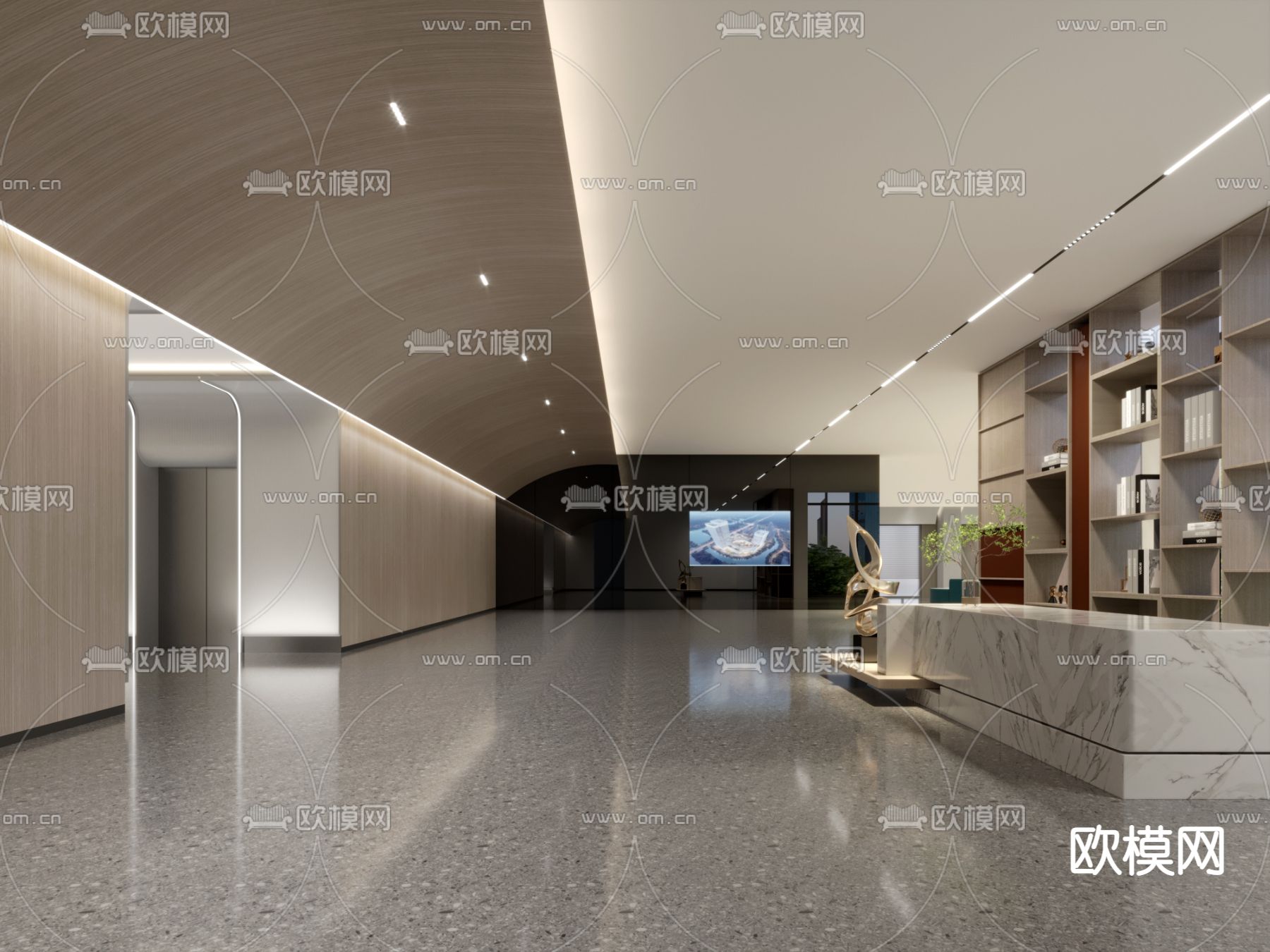 办公大厅 前台接待 休息区3d模型下载（渲染图1）