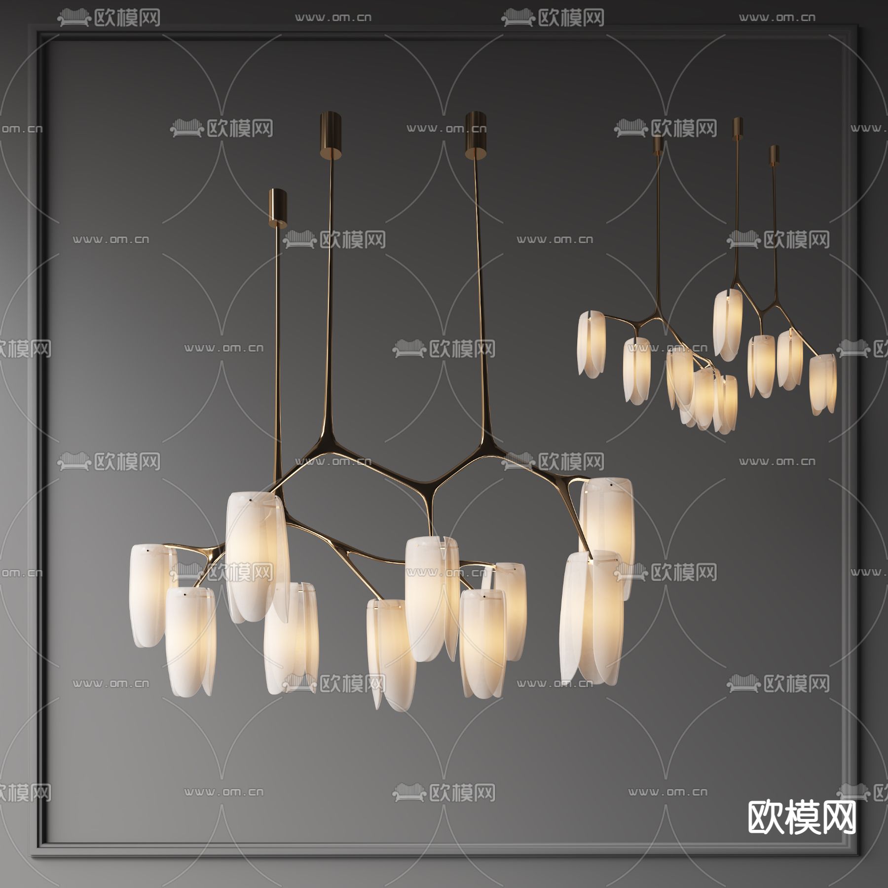 轻奢花苞多头吊灯3d模型下载_ID12175833_3dmax免费模型-欧模网
