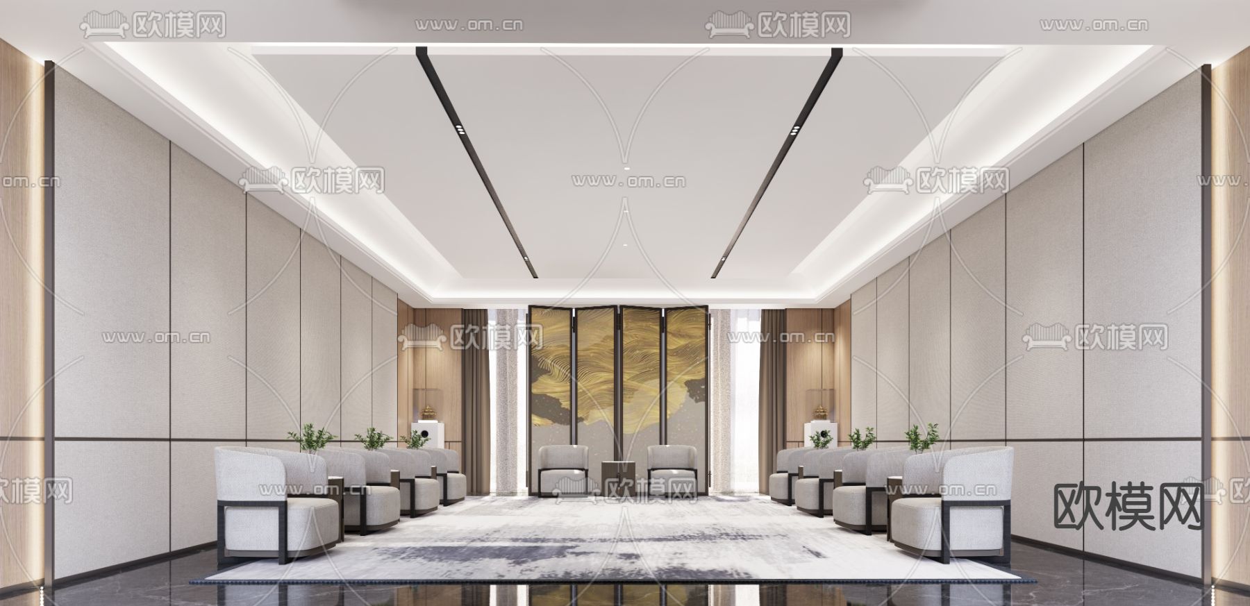新中式贵宾接待室su模型下载_ID12173199_sketchup模型下载-欧模网