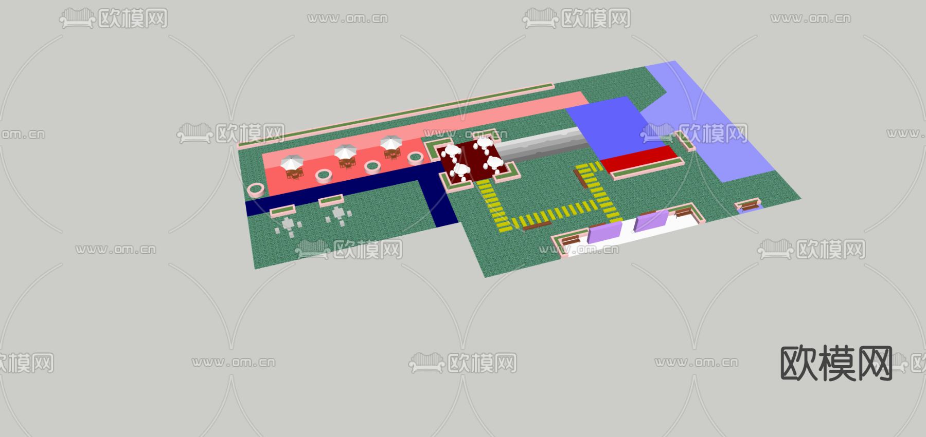 现代文化公园绿化广场su模型下载（渲染图1）