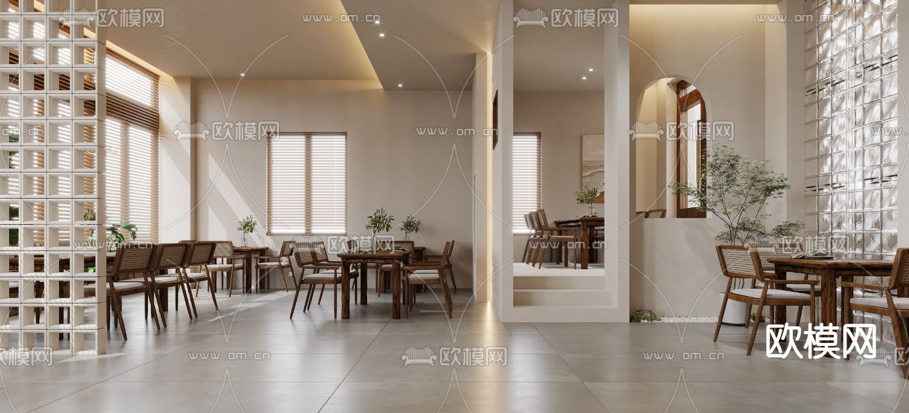 侘寂风西餐厅3d模型下载（渲染图1）