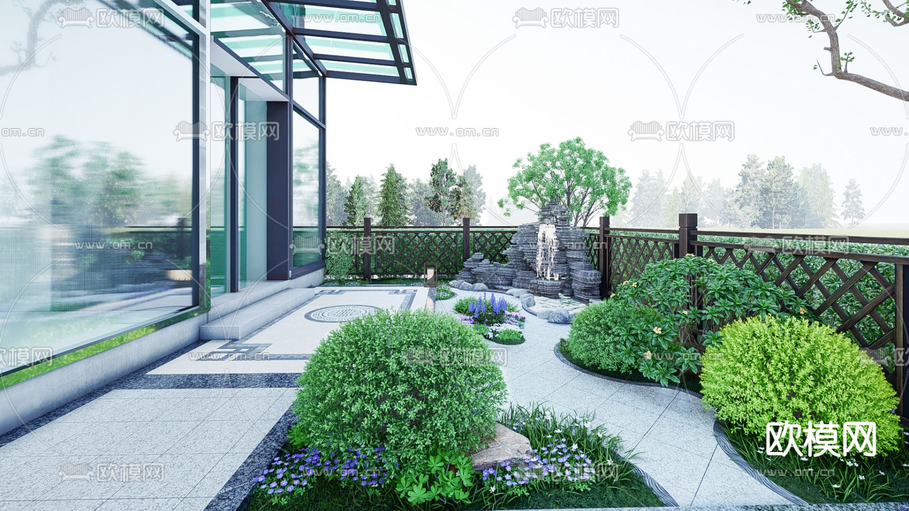 新中式庭院景观su模型下载_ID12175466_sketchup模型下载-欧模网