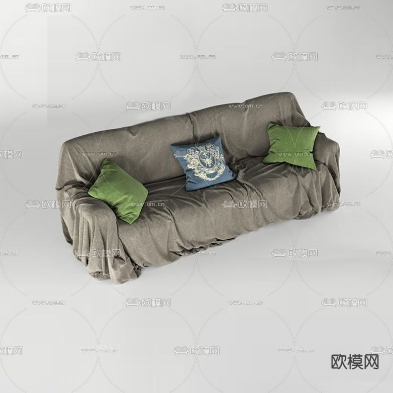 北欧简约布艺多人沙发免费3d模型下载