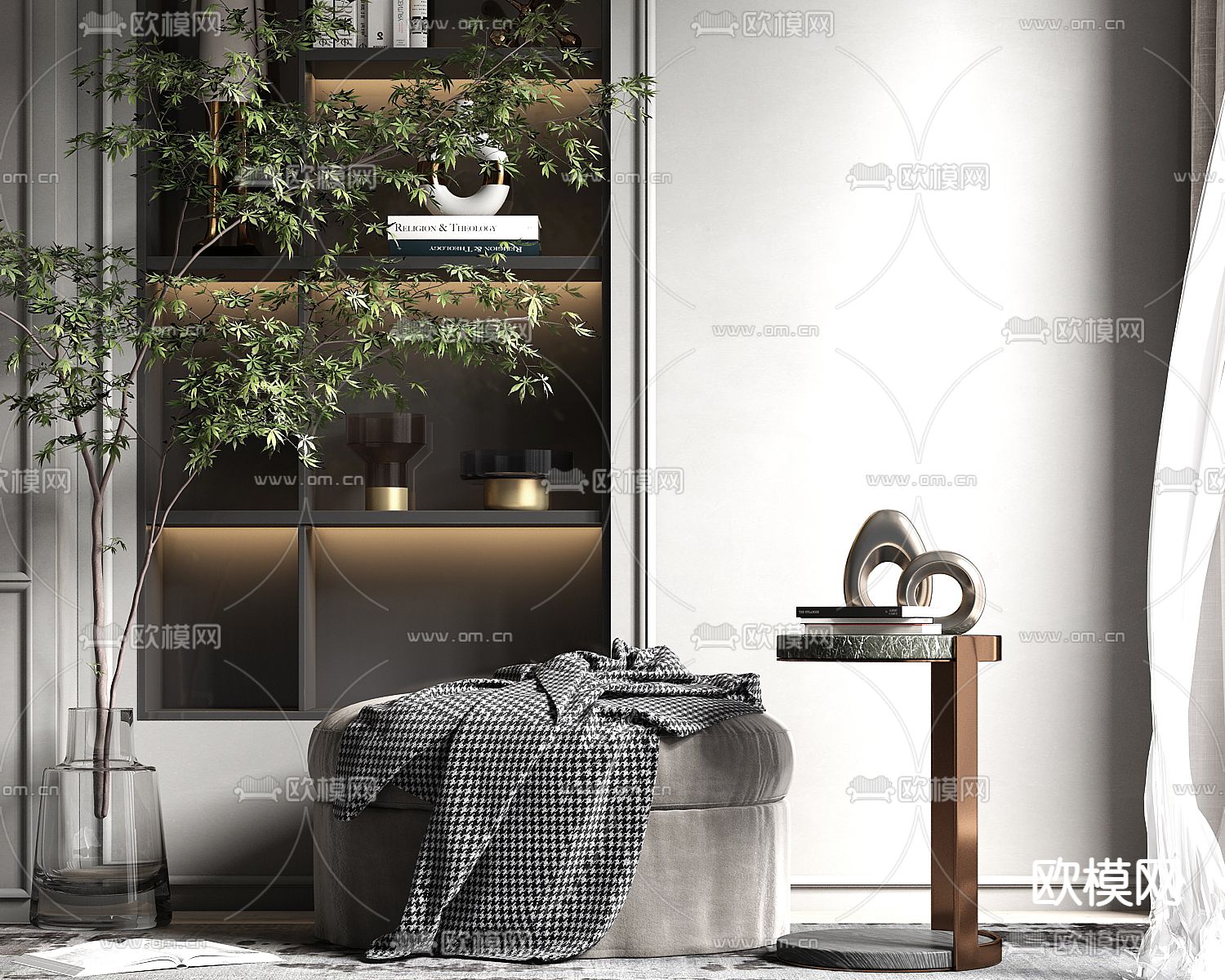 现代轻奢沙发凳su模型下载（渲染图1）