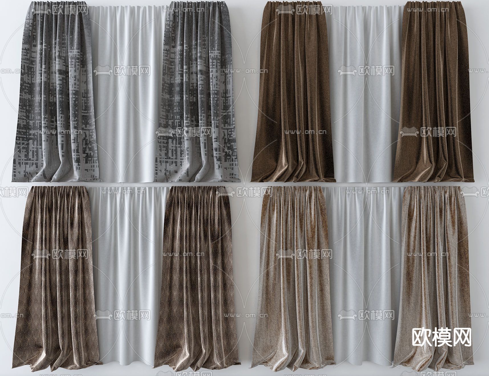 现代窗帘 窗纱3d模型下载