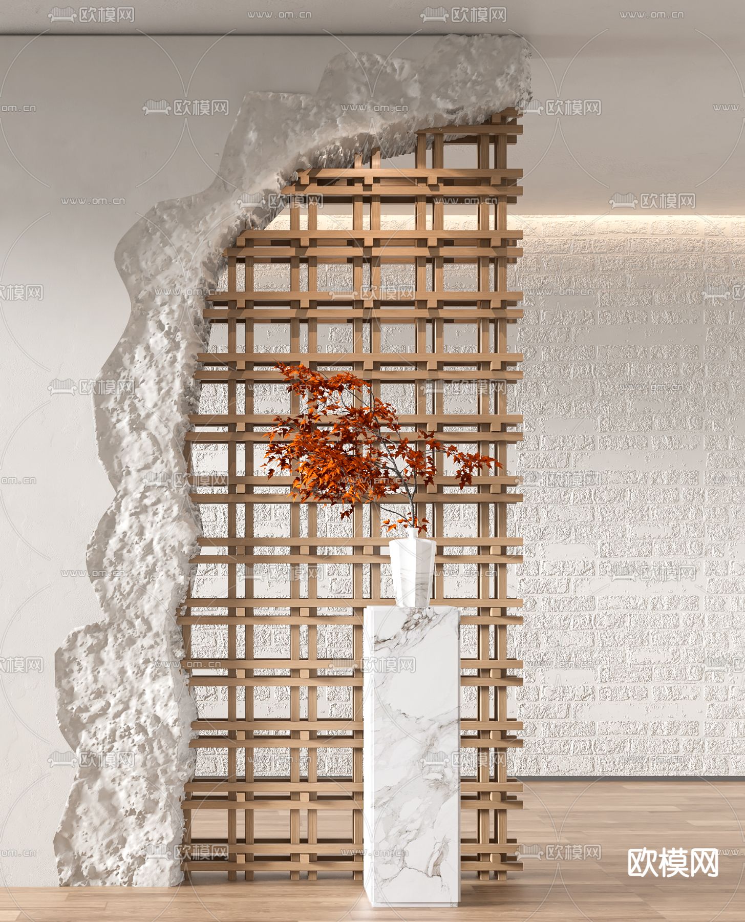 侘寂风玄关隔断su模型下载（渲染图2）