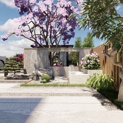  中式庭院景观su模型 