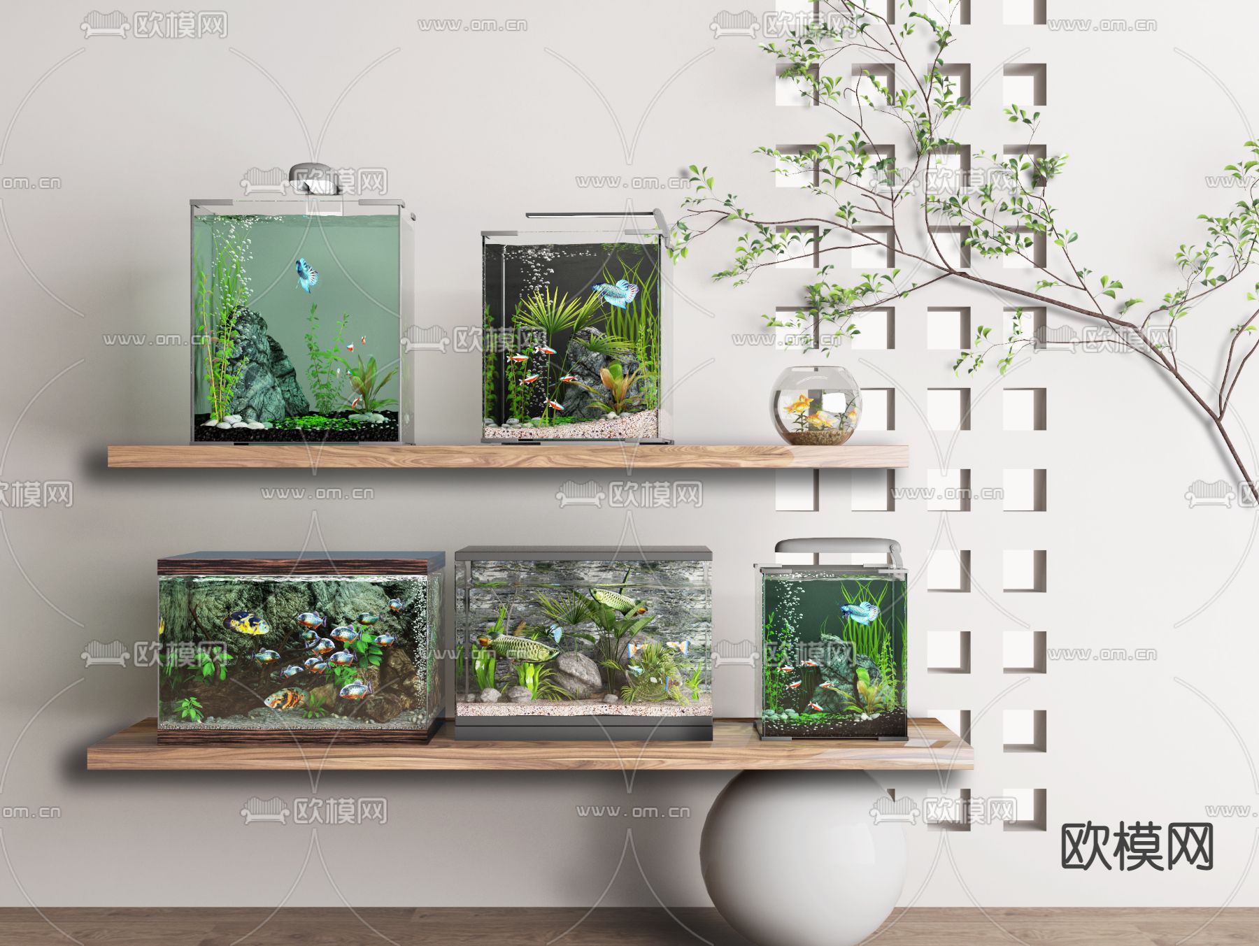 现代鱼缸 水族箱su模型下载（渲染图1）