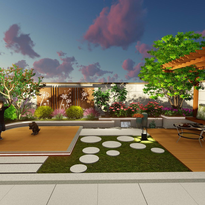  现代庭院景观su模型 