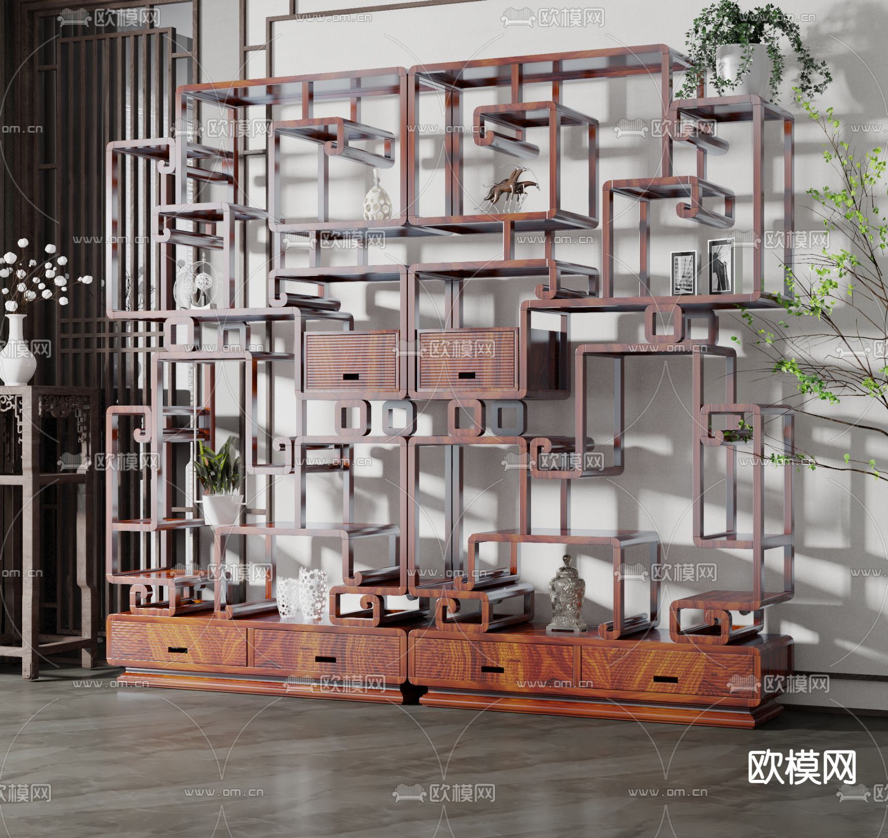 新中式博古架3d模型下载