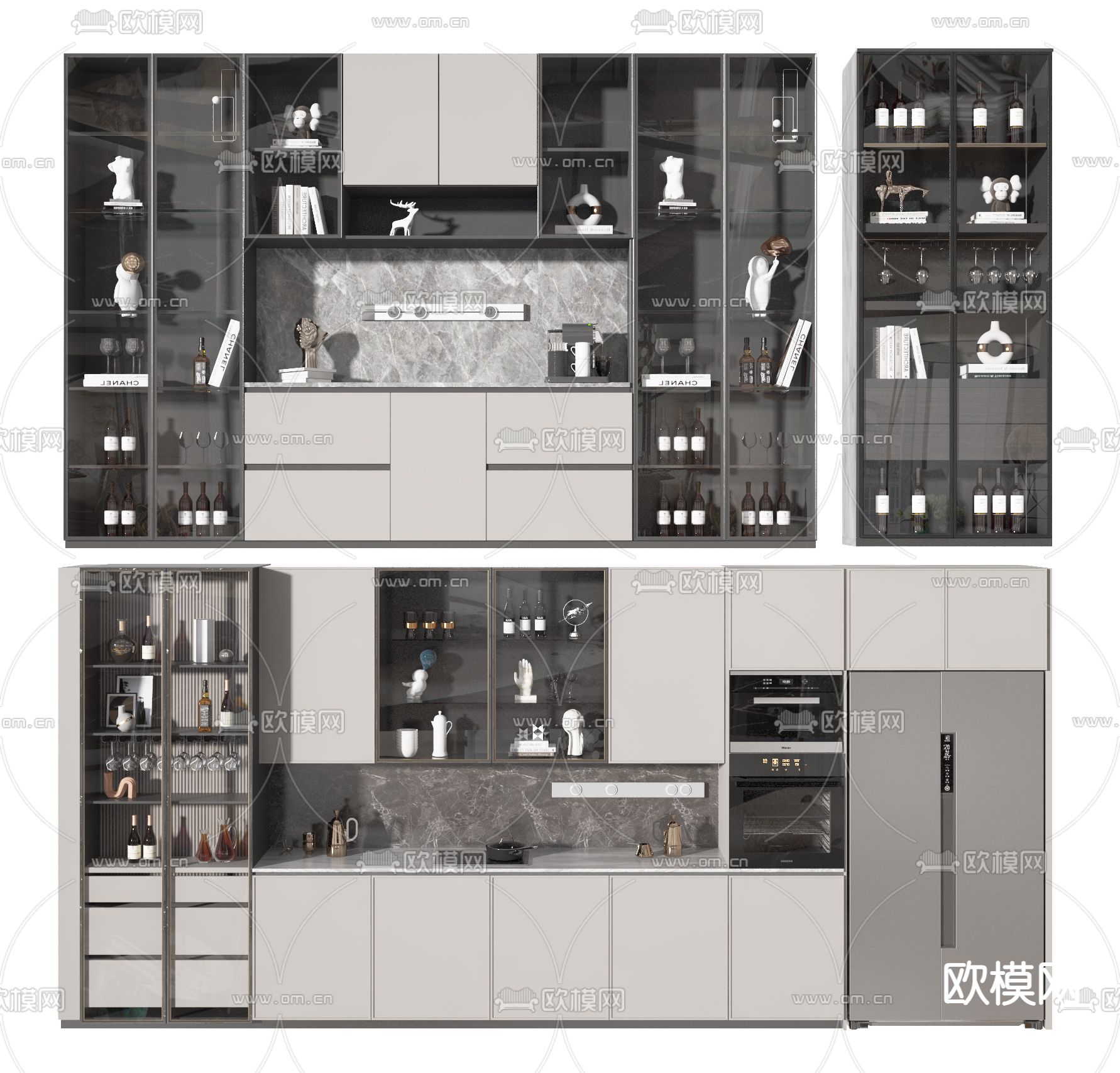 高级灰酒柜 置物柜3d模型下载