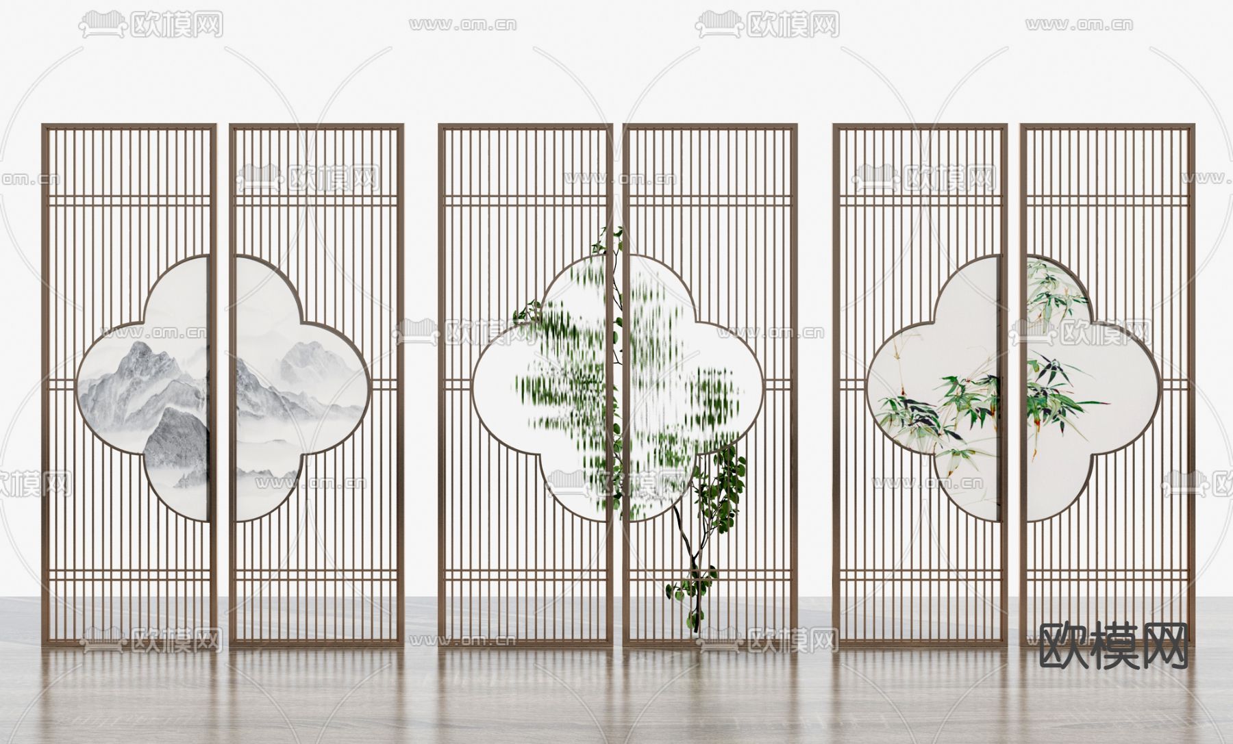 新中式花格 屏风隔断3d模型下载