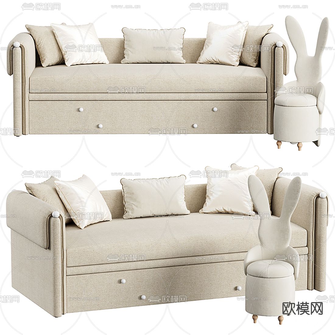 现代沙发床3d模型下载（渲染图1）