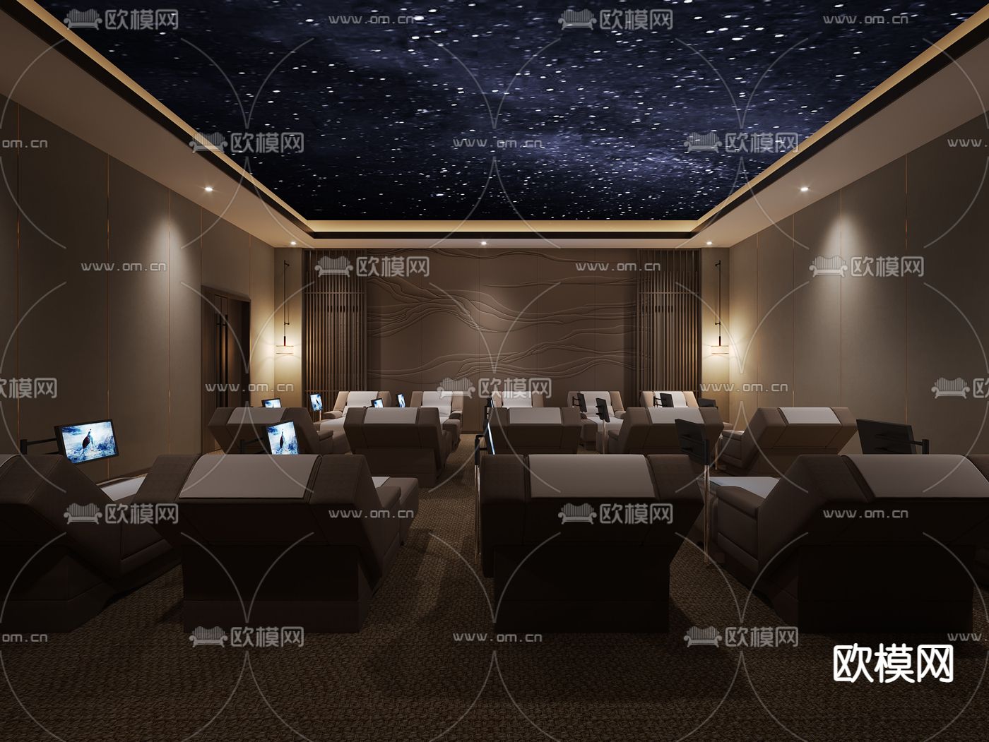 现代影音室视听室su模型下载（渲染图1）