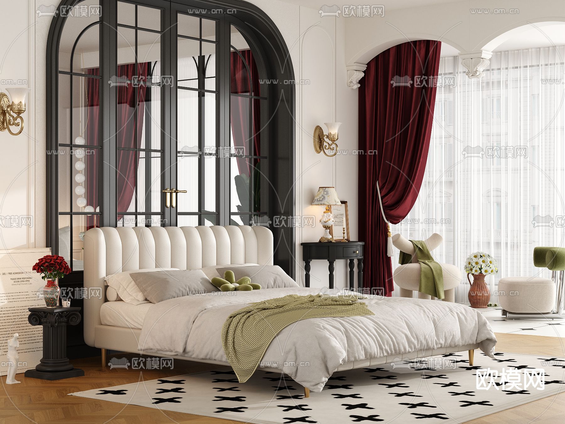 法式双人床3d模型下载（渲染图1）