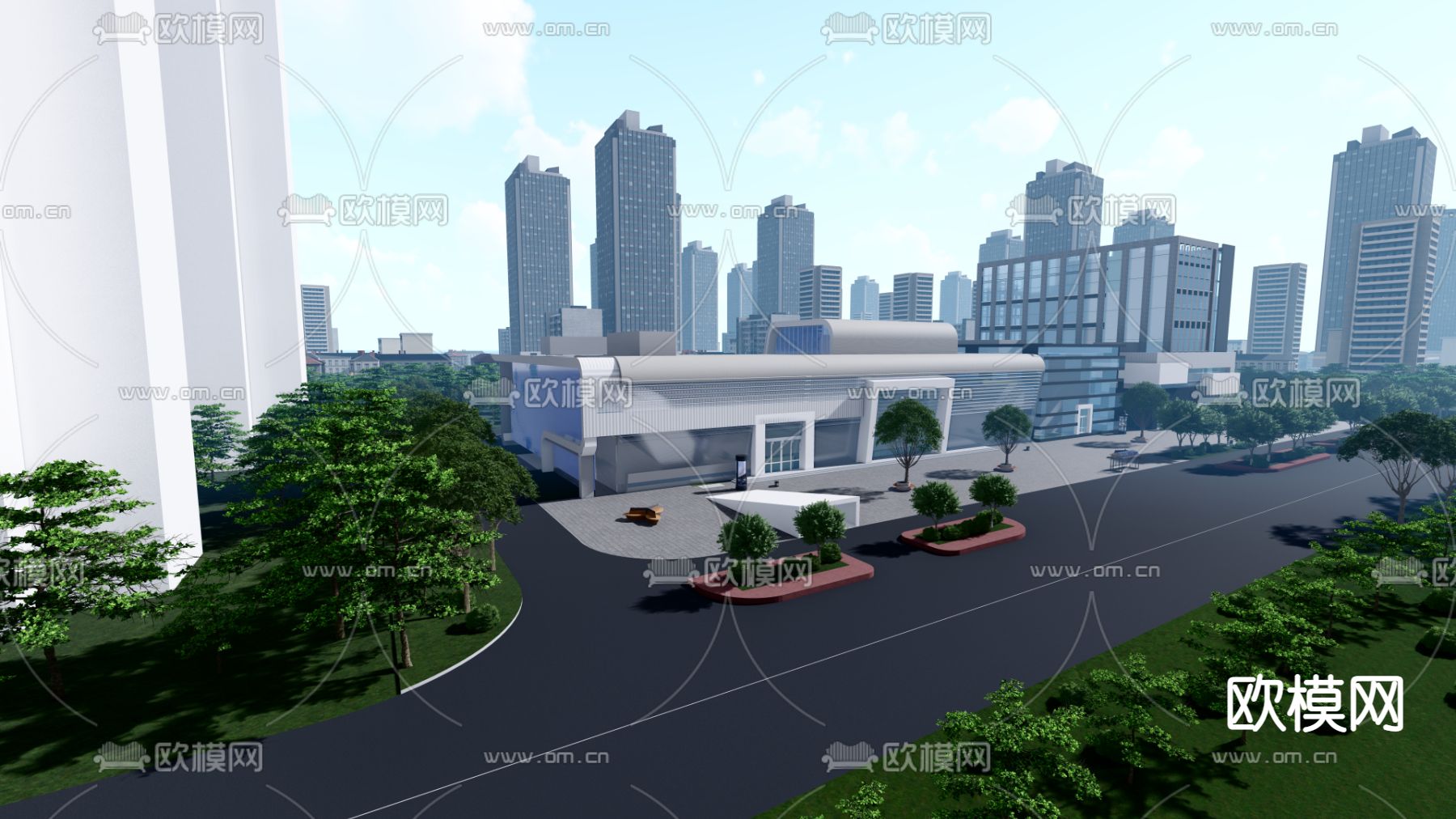 现代客运站车站su模型下载（渲染图2）