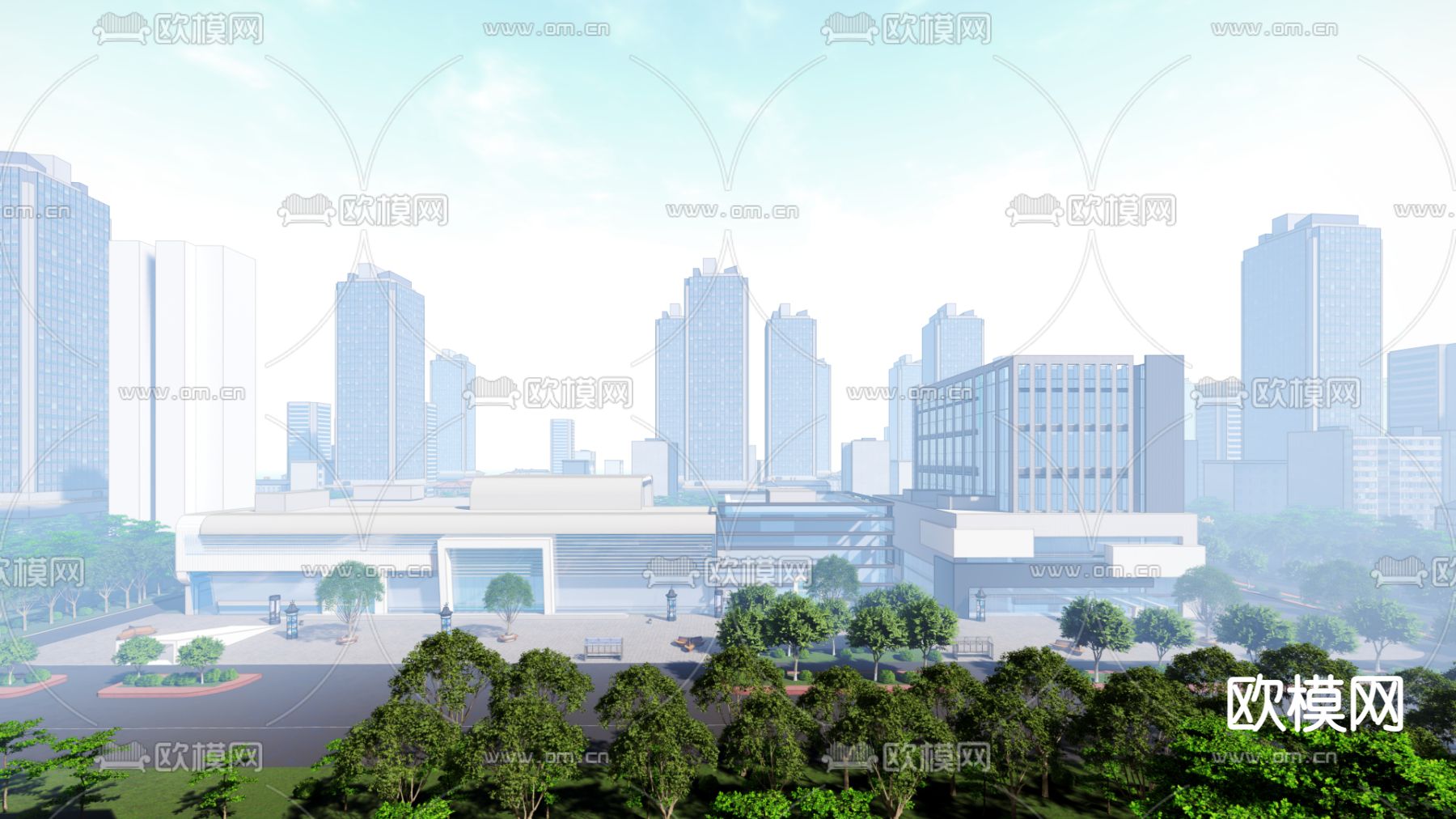 现代客运站车站su模型下载（渲染图4）