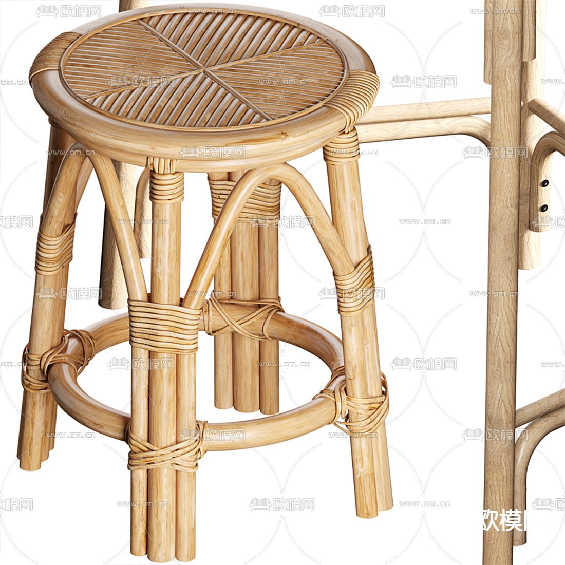 北欧藤编梳妆台 化妆台3d模型下载（渲染图2）