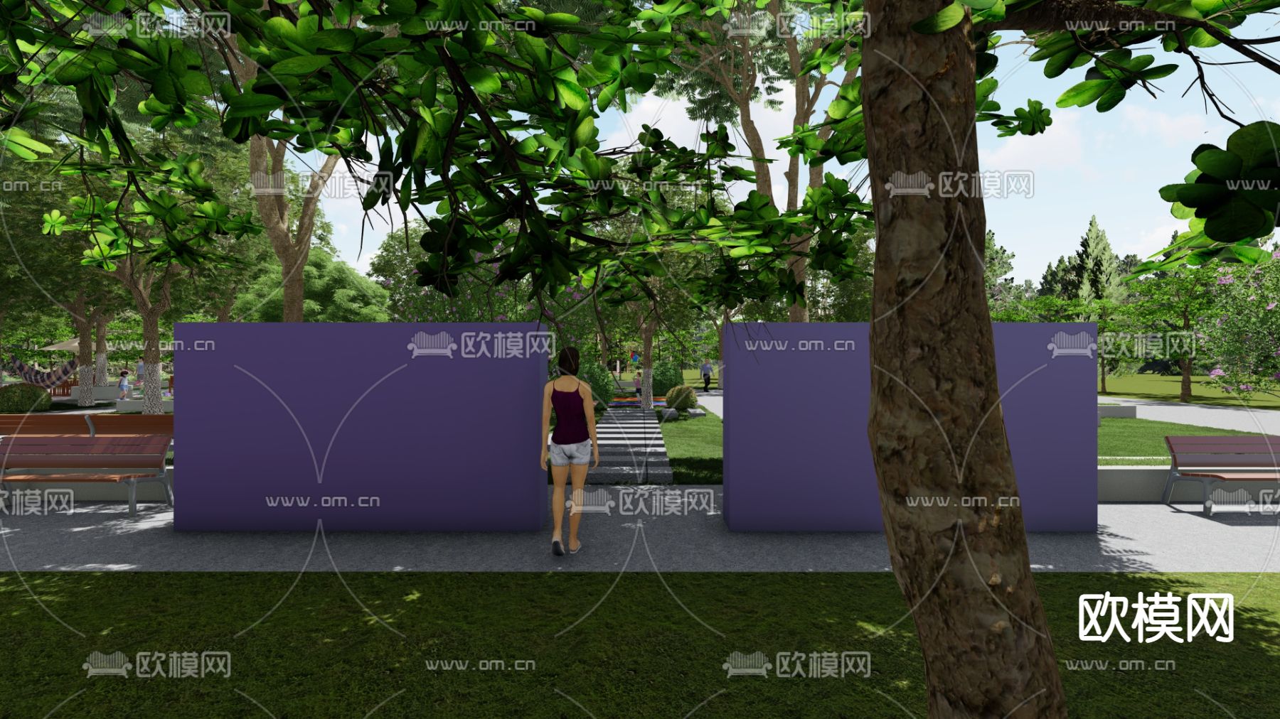 现代文化公园绿化广场su模型下载（渲染图2）
