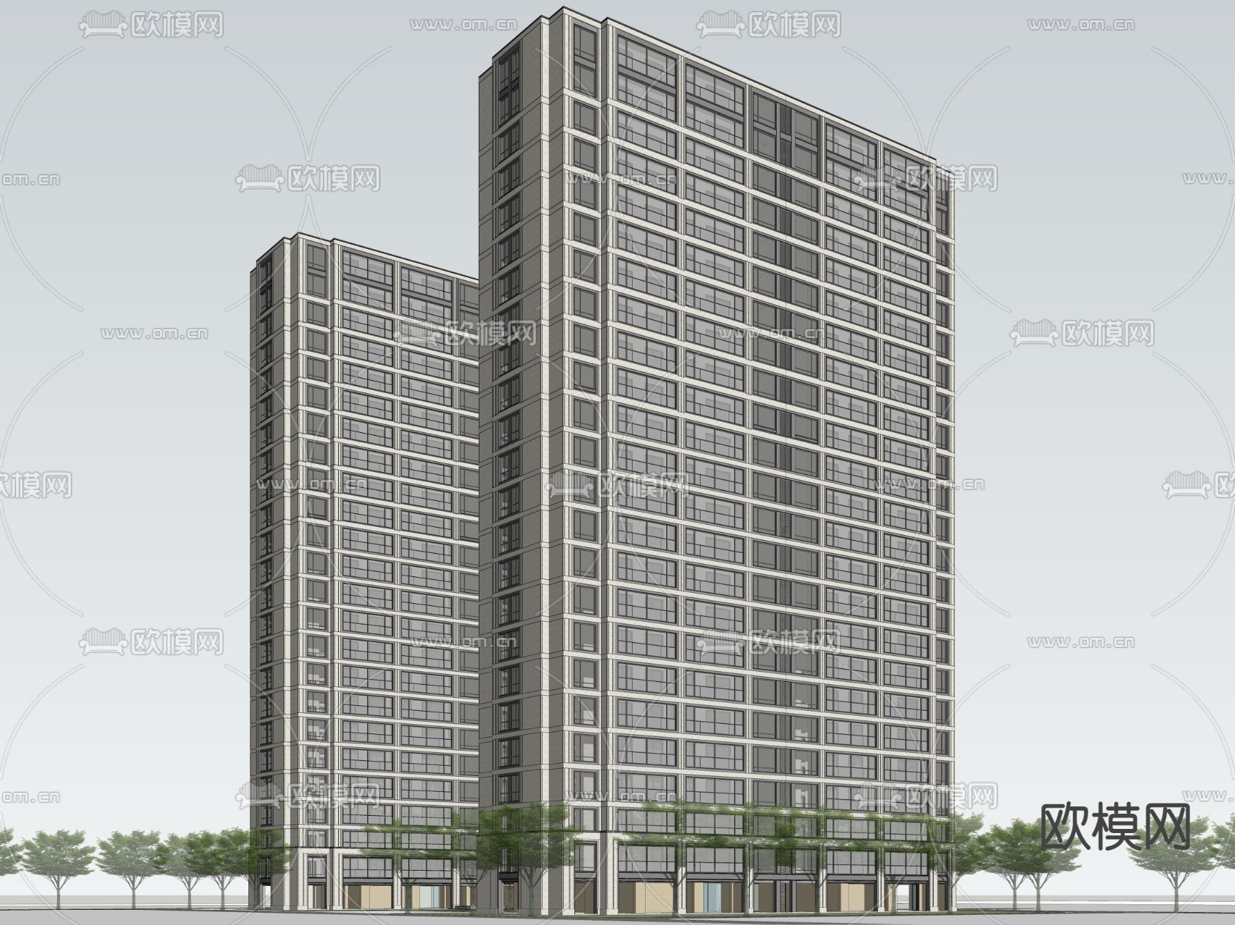 现代高层办公楼外观su模型