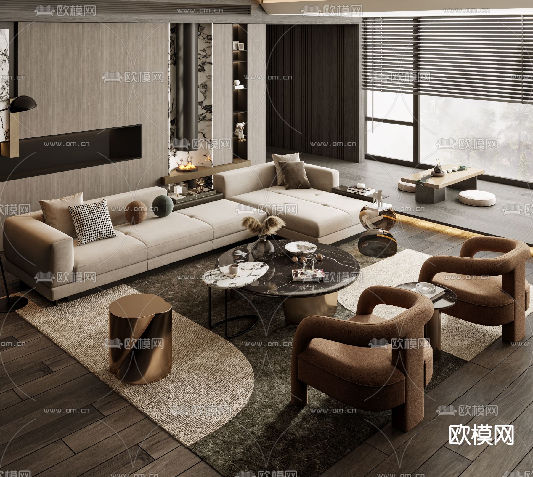 现代转角组合沙发3d模型下载_ID12177167_3dmax免费模型-欧模网