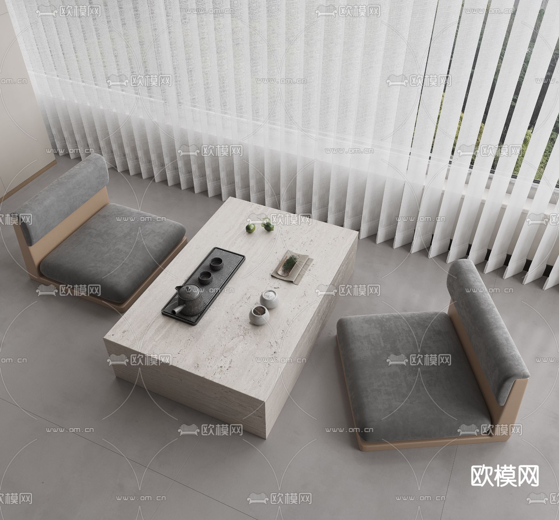 日式生活阳台3d模型下载（渲染图2）