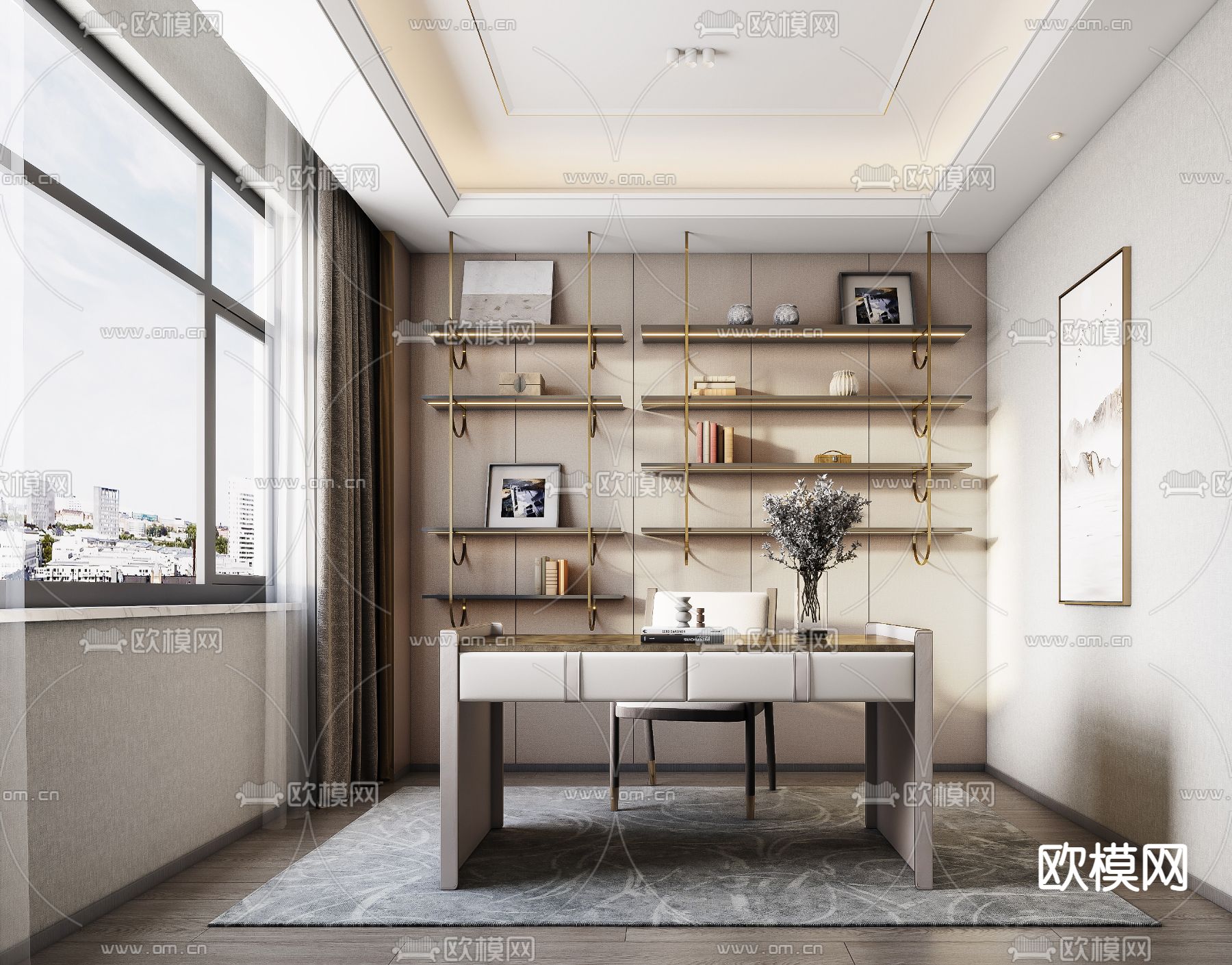 中式书房3d模型下载