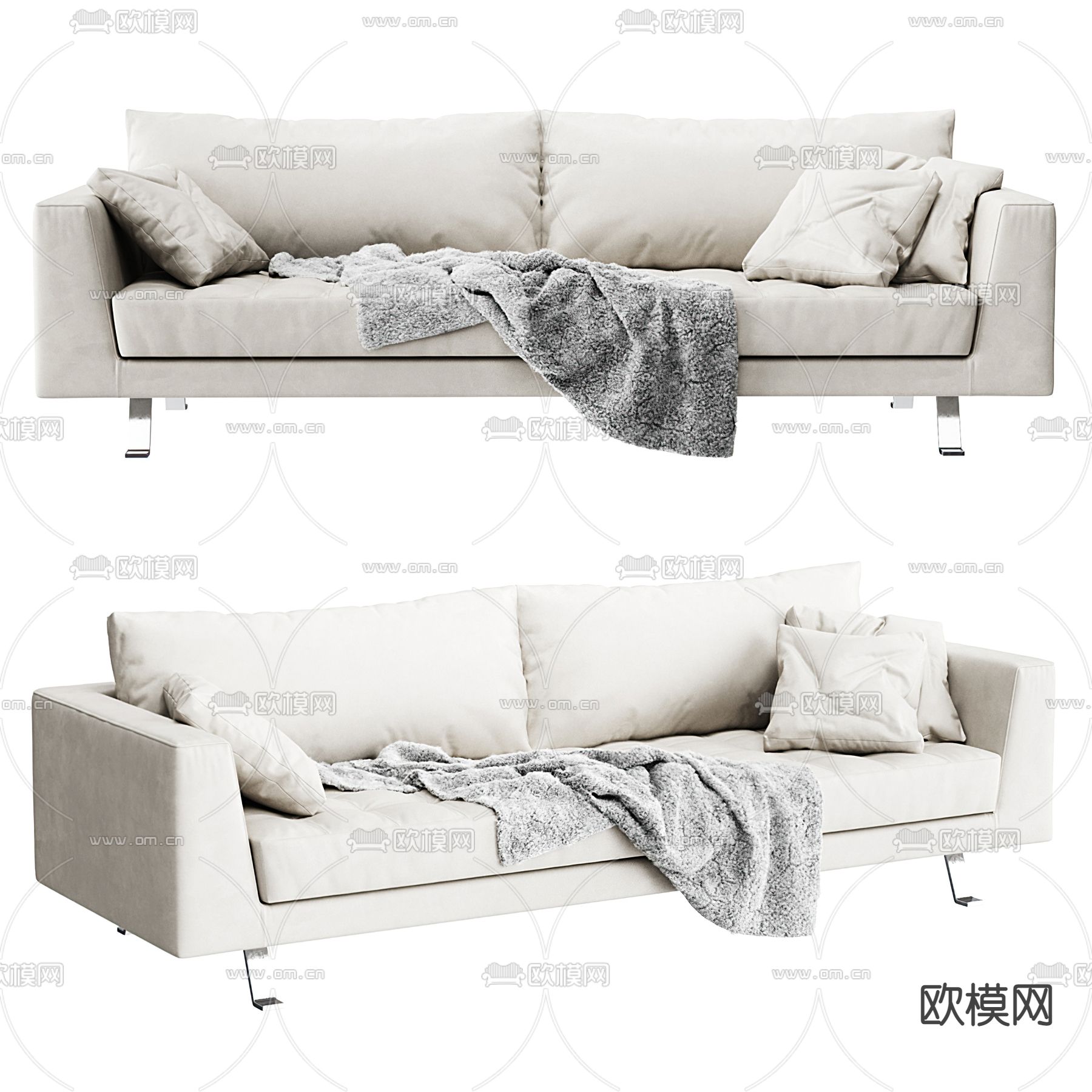奶油风双人沙发su模型下载（渲染图1）