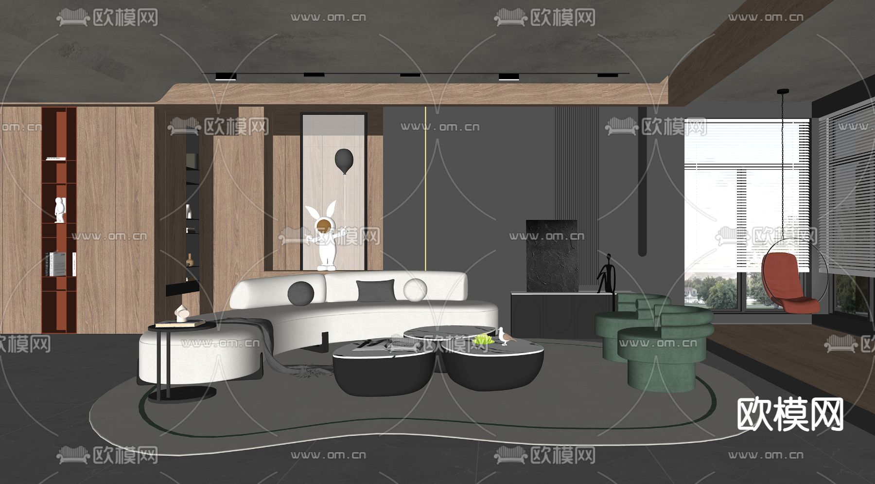 暗黑风客厅su模型下载（渲染图2）