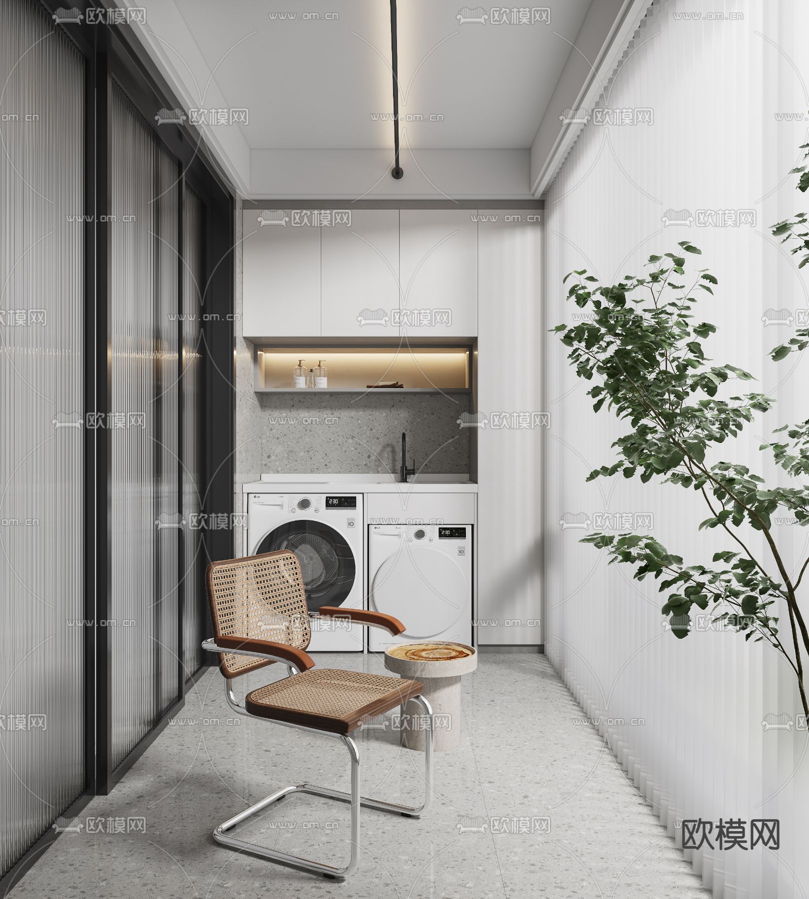 现代阳台洗衣房3d模型下载_ID12178523_3dmax免费模型-欧模网
