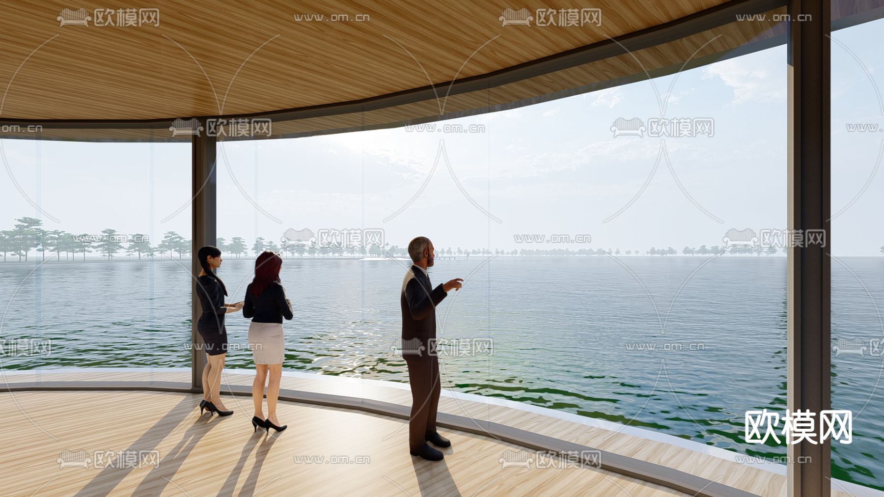 中式古建滨水公园su模型下载（渲染图5）