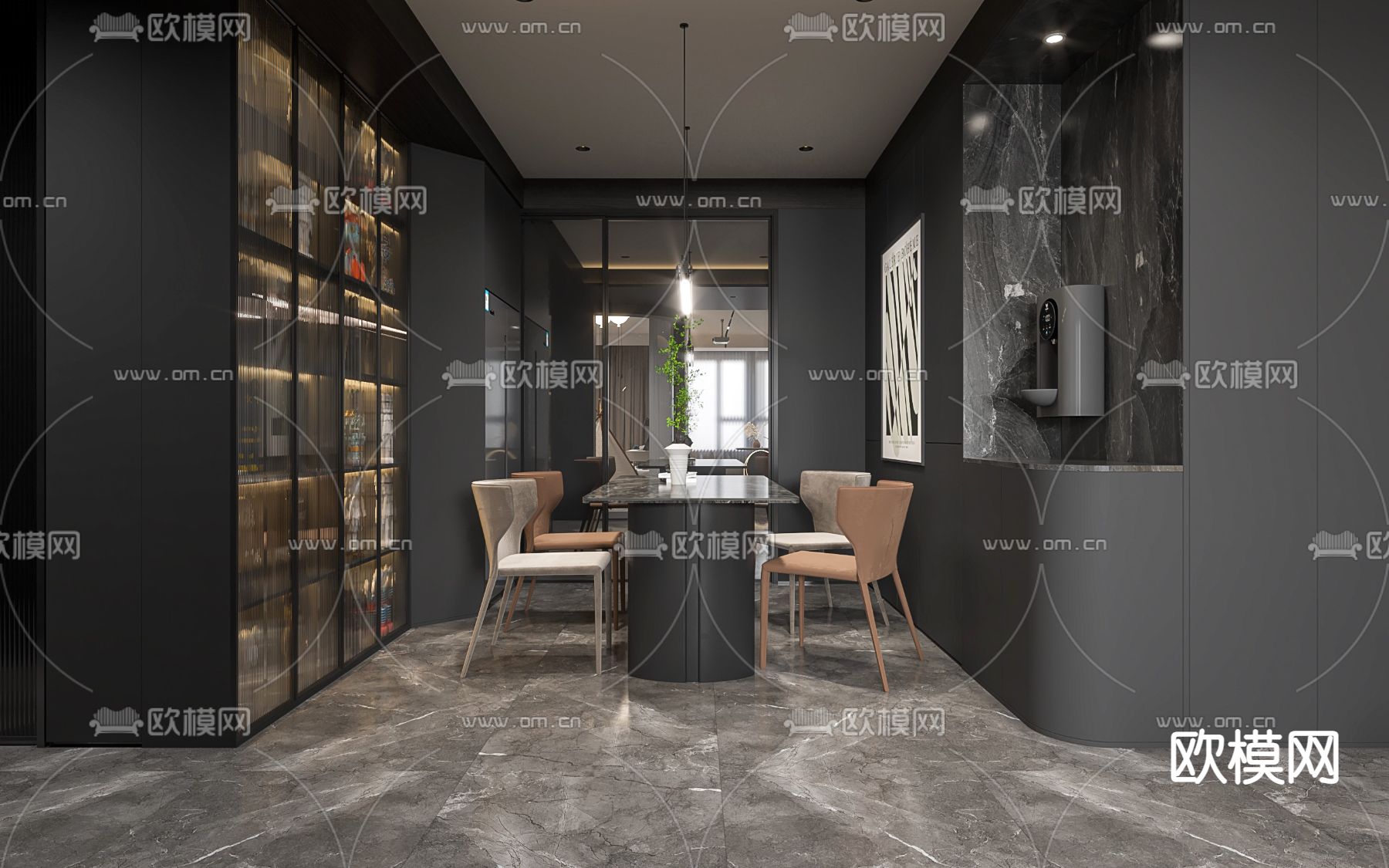 高级灰餐厅3d模型