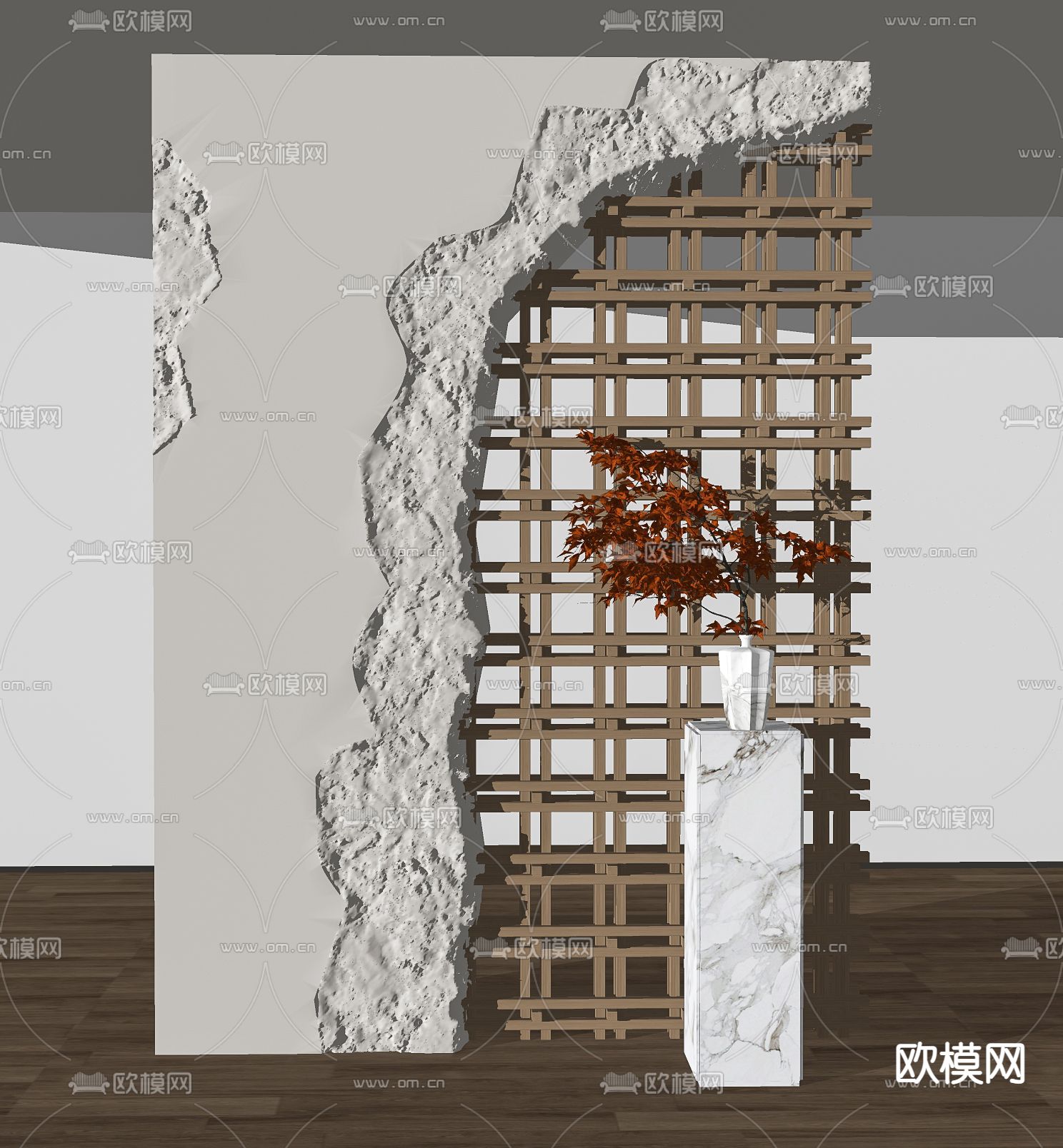 侘寂风玄关隔断su模型下载（渲染图3）