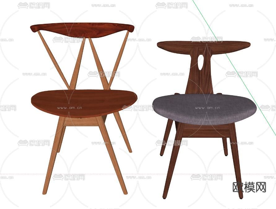 美式单椅 餐椅su模型下载（渲染图2）