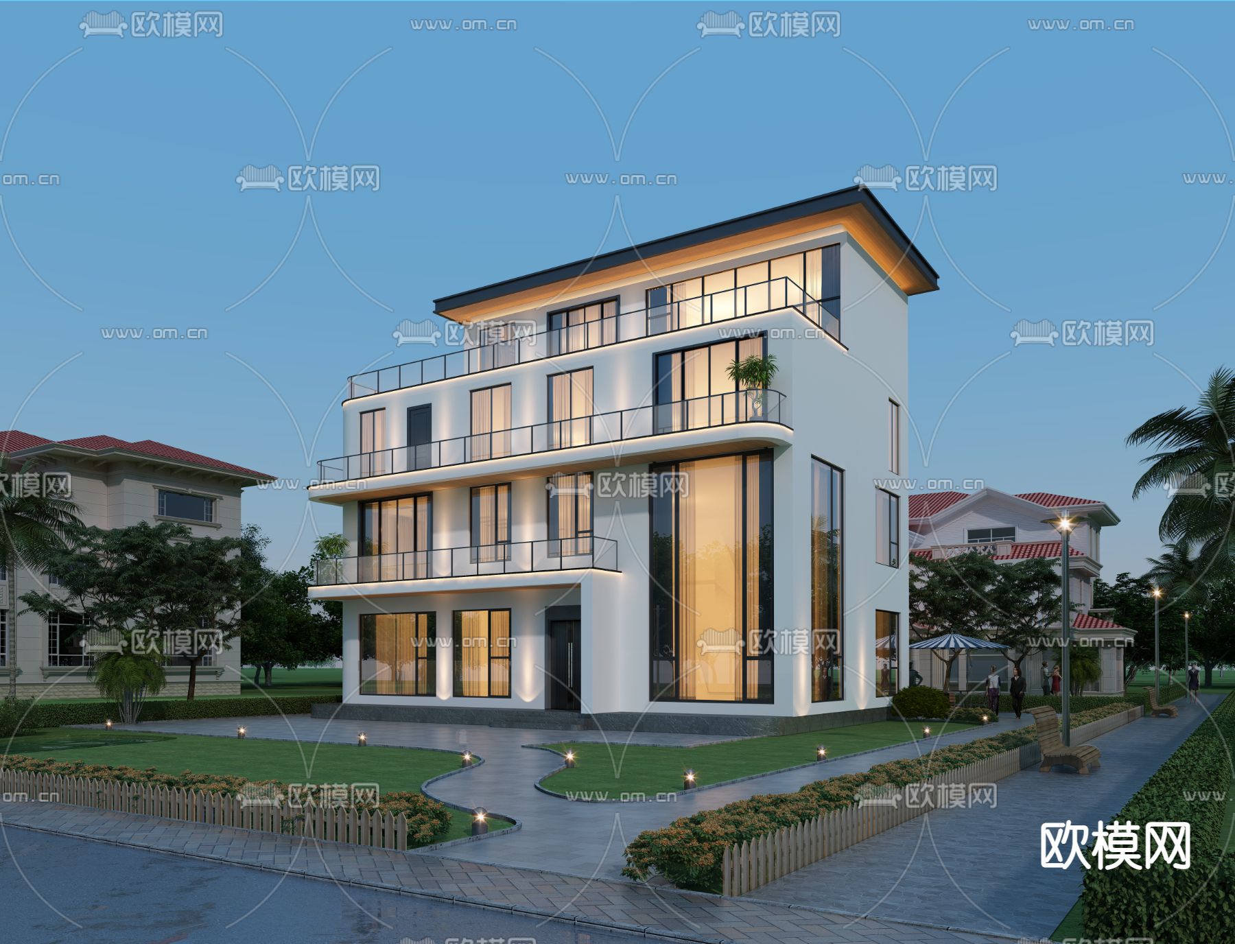 现代别墅外观3d模型下载_ID12175150_3dmax免费模型-欧模网