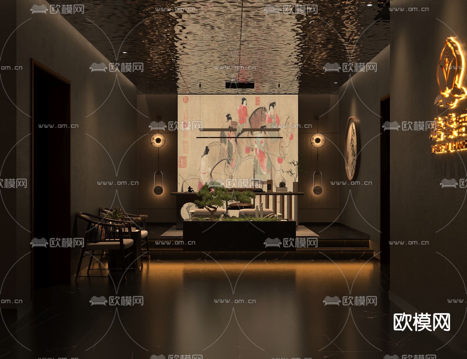 现代足疗接待大厅3d模型下载（渲染图1）