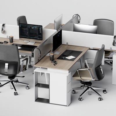  现代屏风卡位办公桌椅su模型 