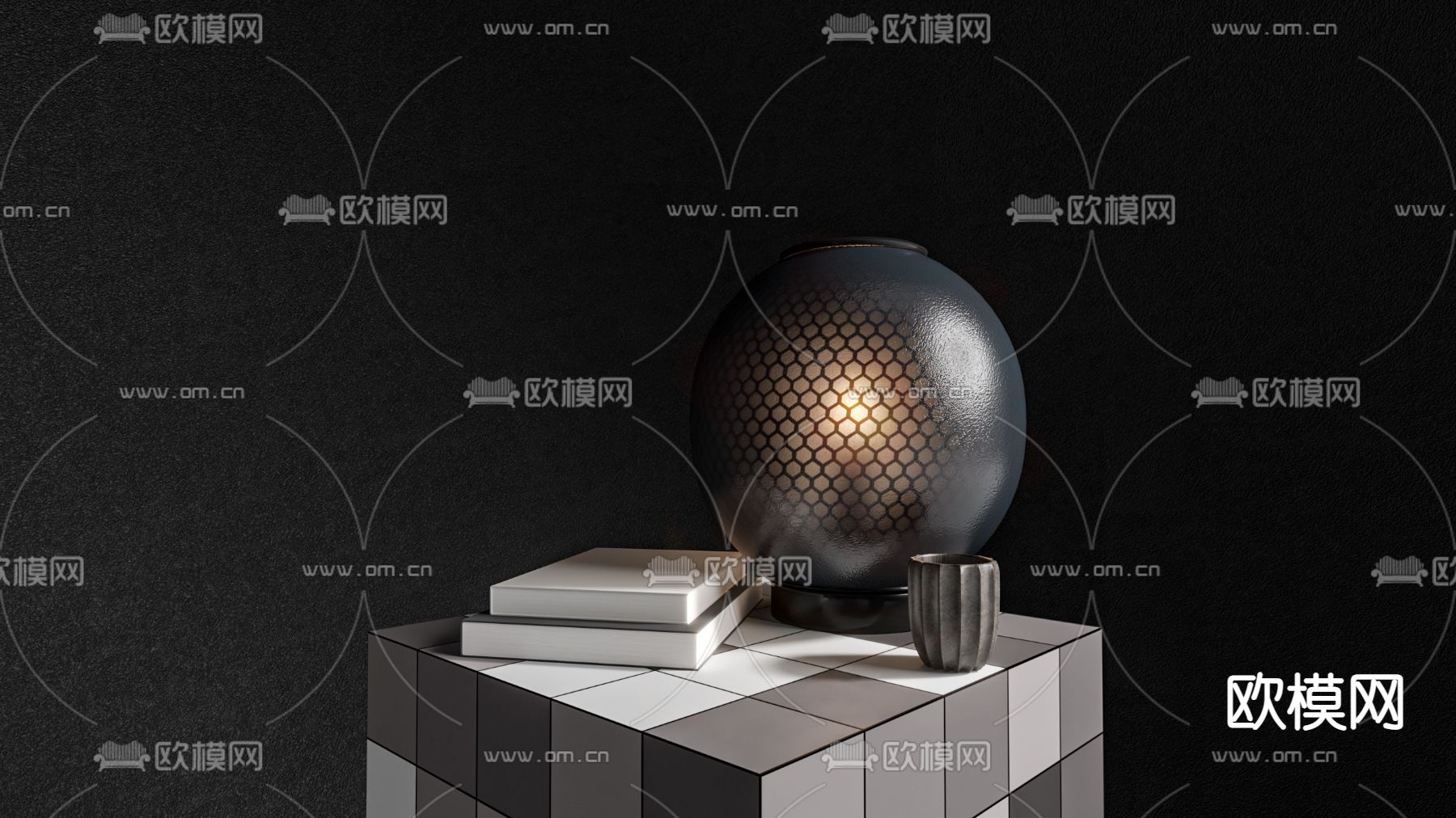 现代床头氛围台灯3d模型下载（渲染图3）