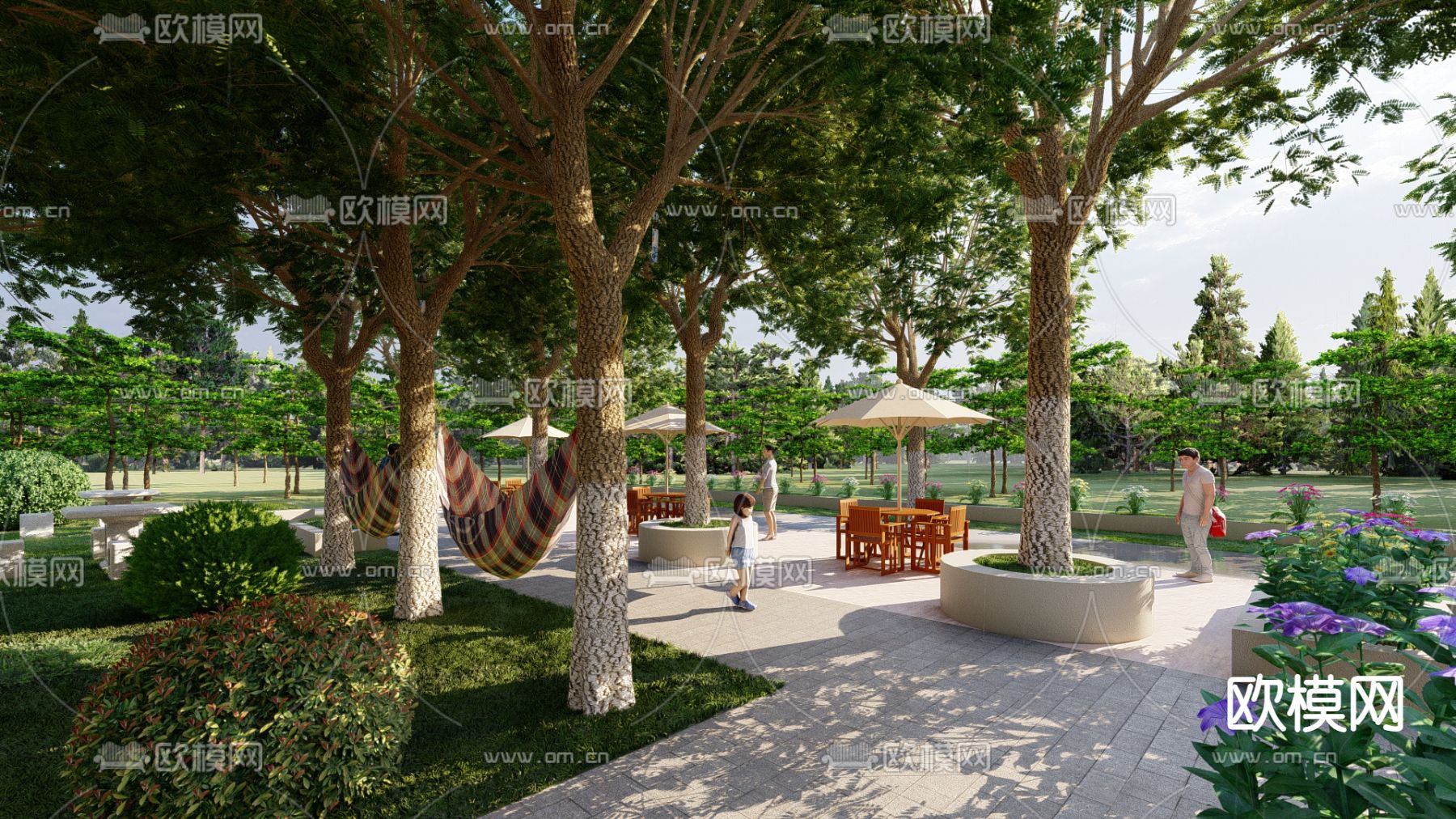 现代文化公园绿化广场su模型下载（渲染图3）