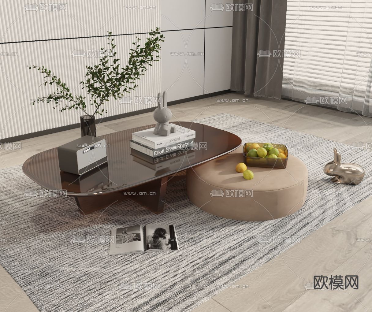 现代方形茶几3d模型下载