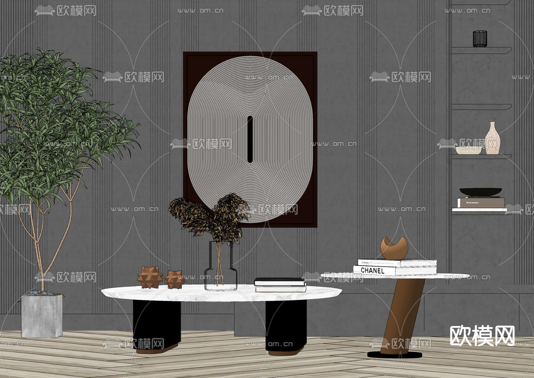 现代轻奢子母茶几su模型下载（渲染图2）