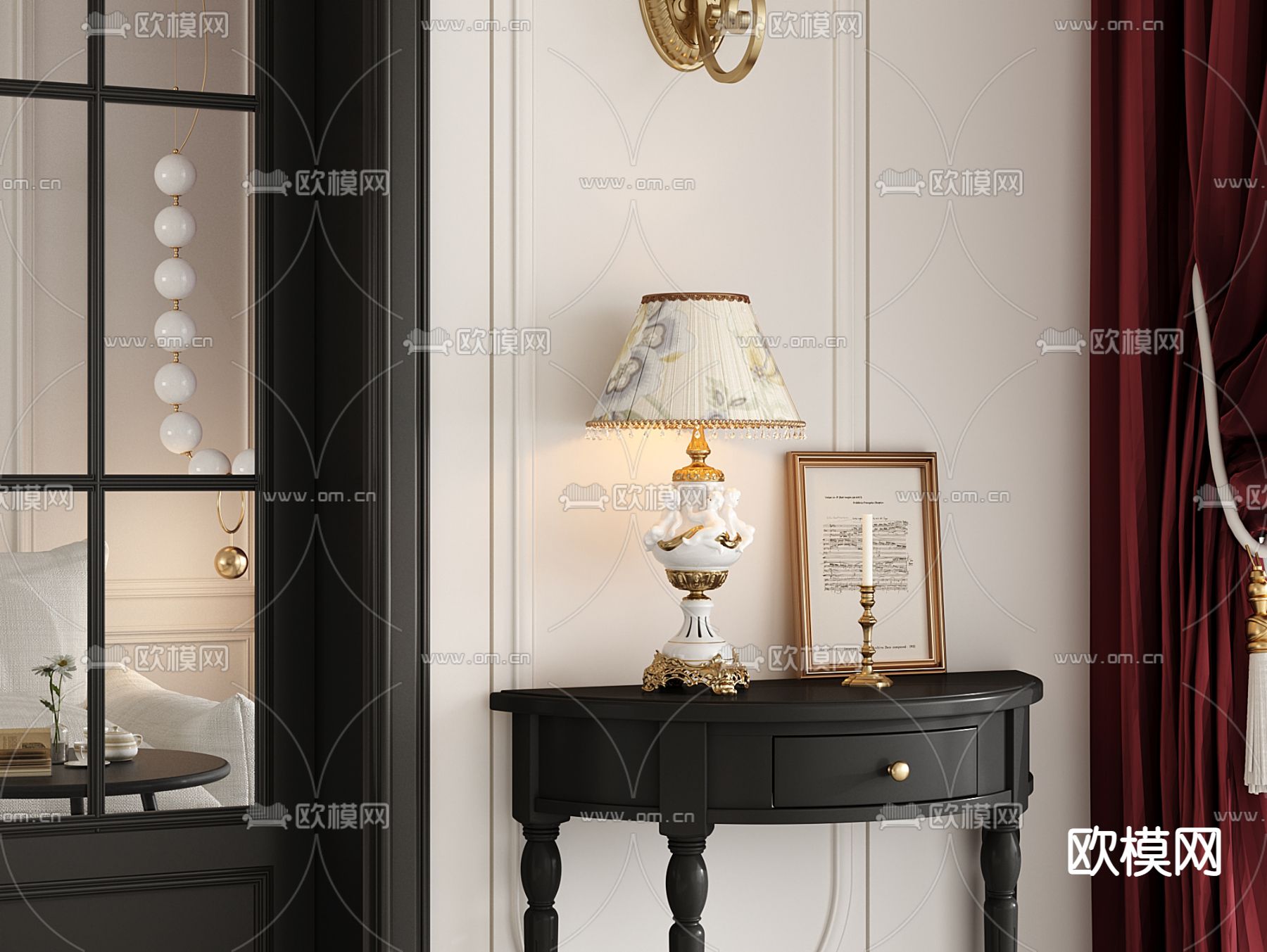 法式双人床3d模型下载（渲染图2）