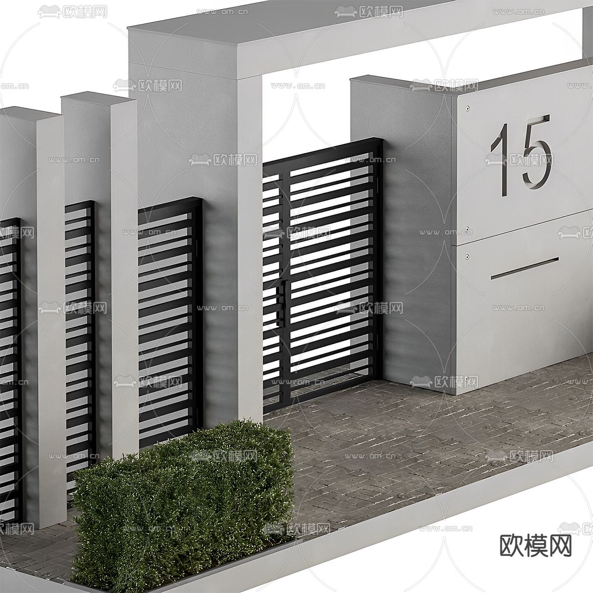 现代别墅围墙大门外观3d模型下载（渲染图2）