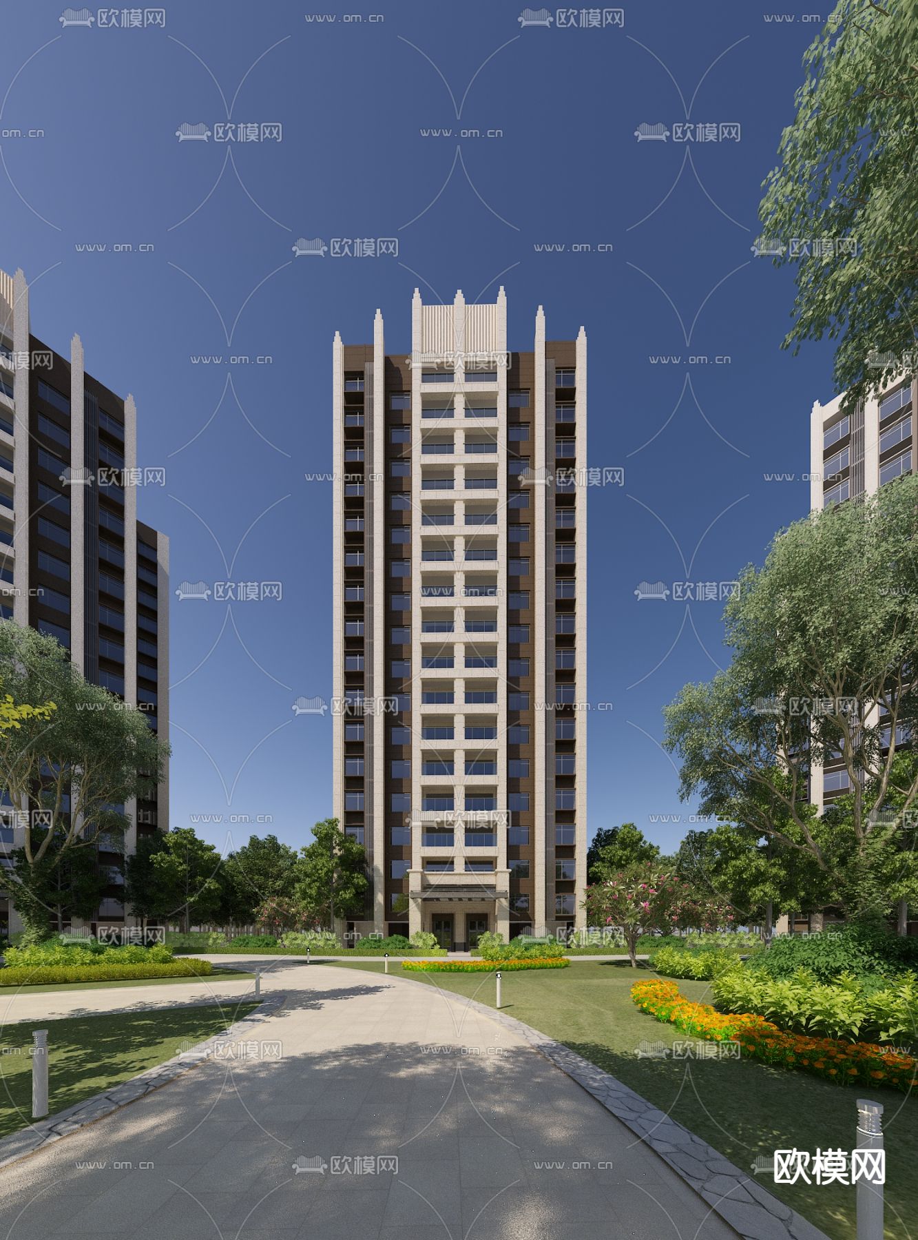 现代高层住宅外观3d模型下载