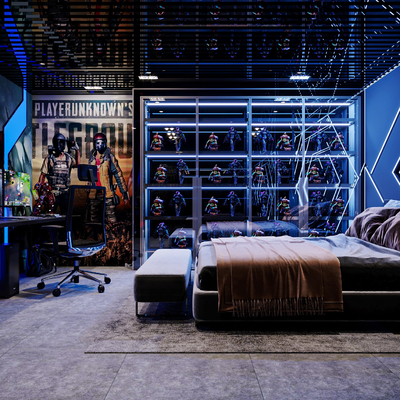  现代电竞室su模型 