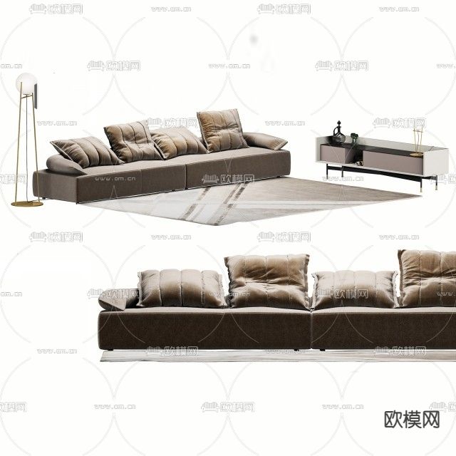 现代轻奢布艺双人沙发免费3d模型下载