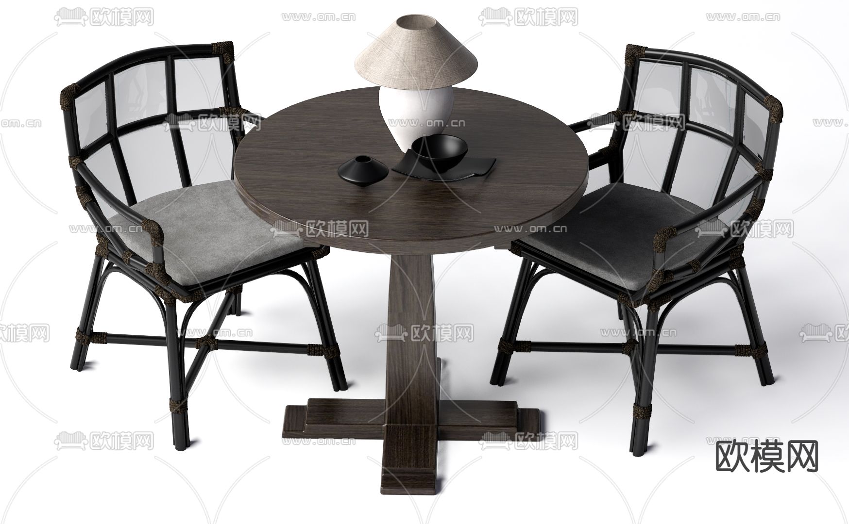 简美休闲桌椅su模型下载（渲染图1）