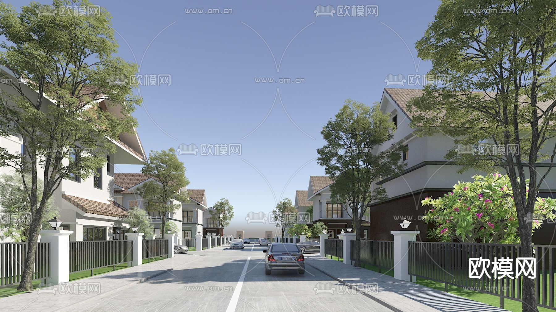 现代别墅园林景观3d模型下载